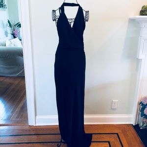 sachin and babi light blue dress Bcbgmaxazria midi halter dress